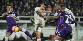 Zlatan Ibrahimovic scoring against Fiorentina